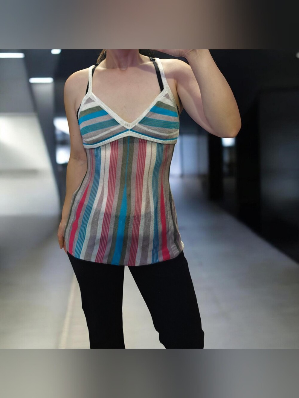 A/X Armani Exchange Striped Chemise in White with Pink, Teal & Green